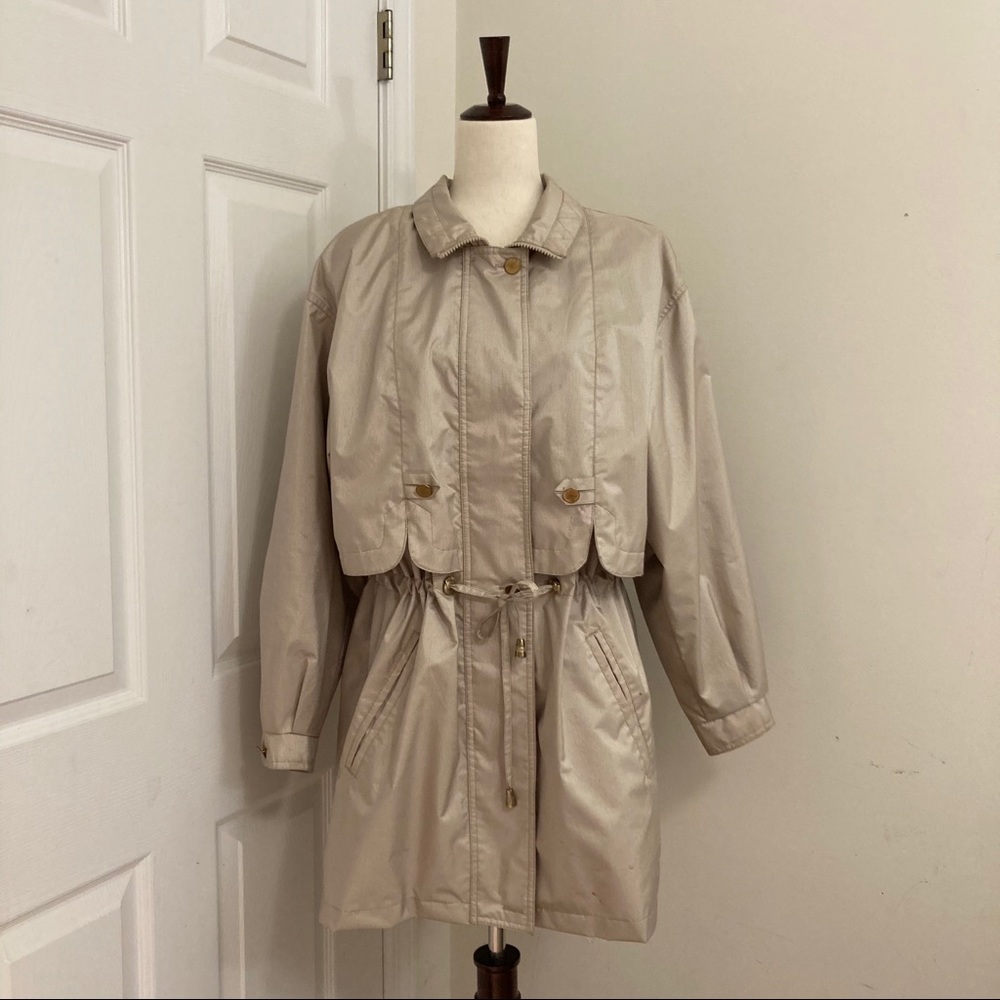 Vintage Beige-creme Rain Coat for Women; S…